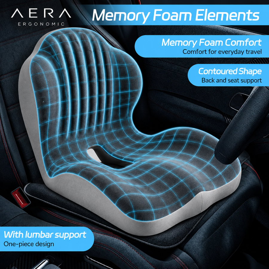 Memory foam and contoured back and seat support diagram