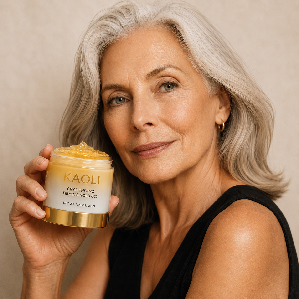 Woman over 50 applying body gel